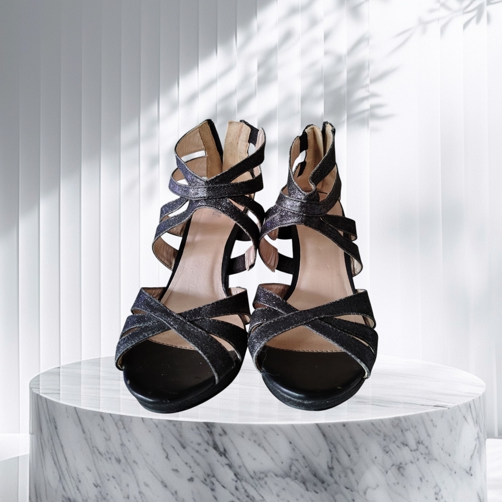 TAXI Women's Size 37 Black Stiletto Heels with Strappy Design - Picture 3 of 7